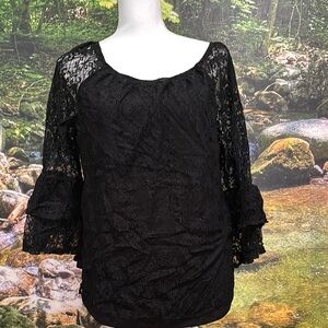 Bwear Black Ruched Bell Sleeve Blouse